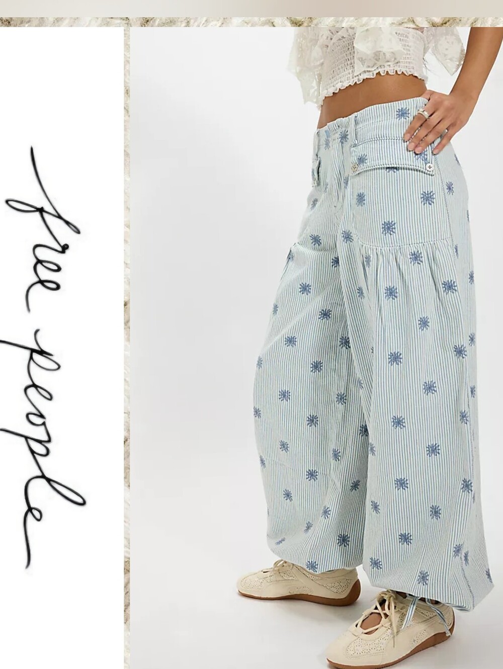 NWT Free People x We The Free Lotus Embroidered Railroad Balloon Jeans
